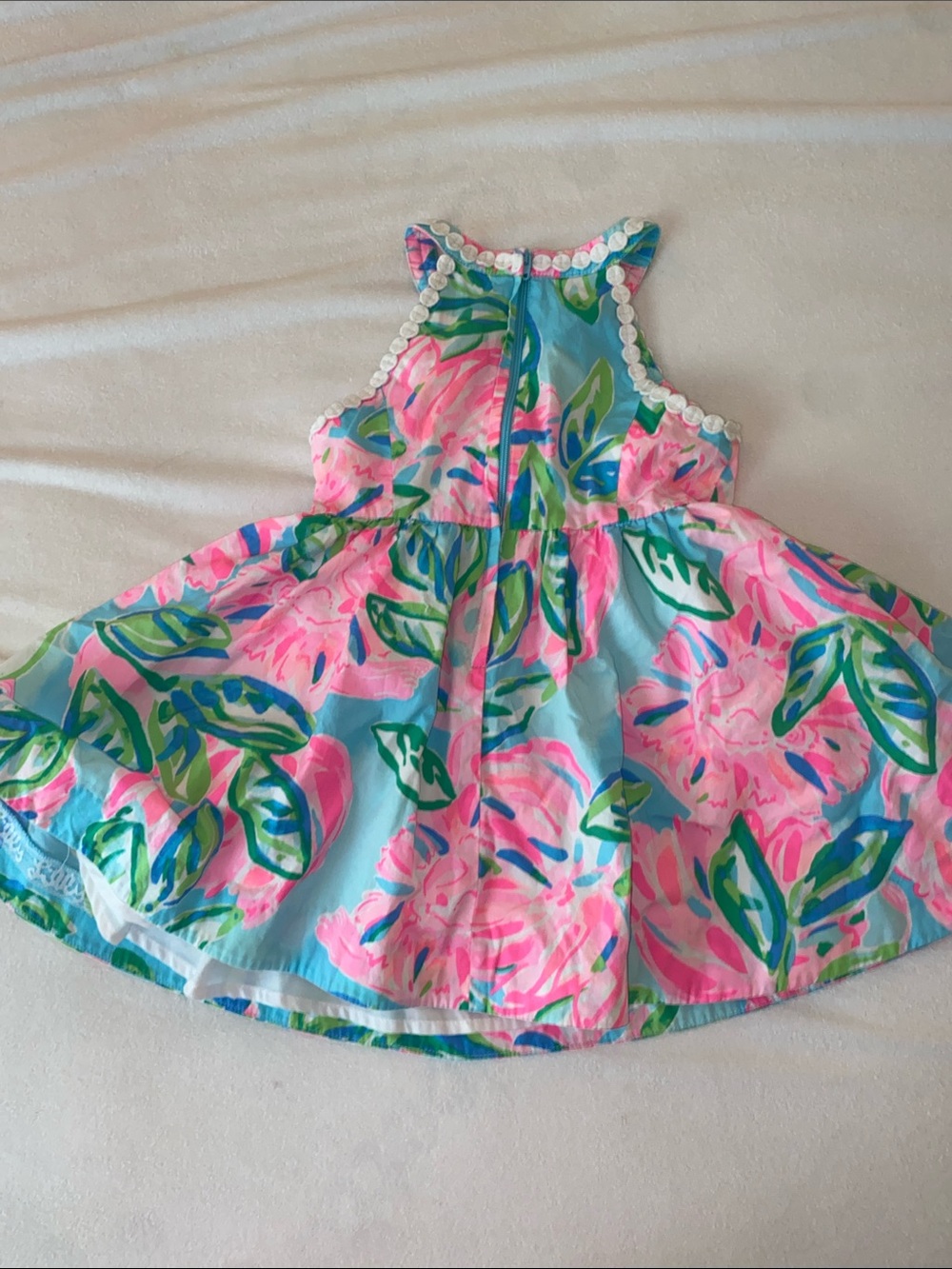 Lilly Pulitzer Toddler Girls' Pink & Aqua Floral Halter Dress Kinley 3T - Picture 2 of 3